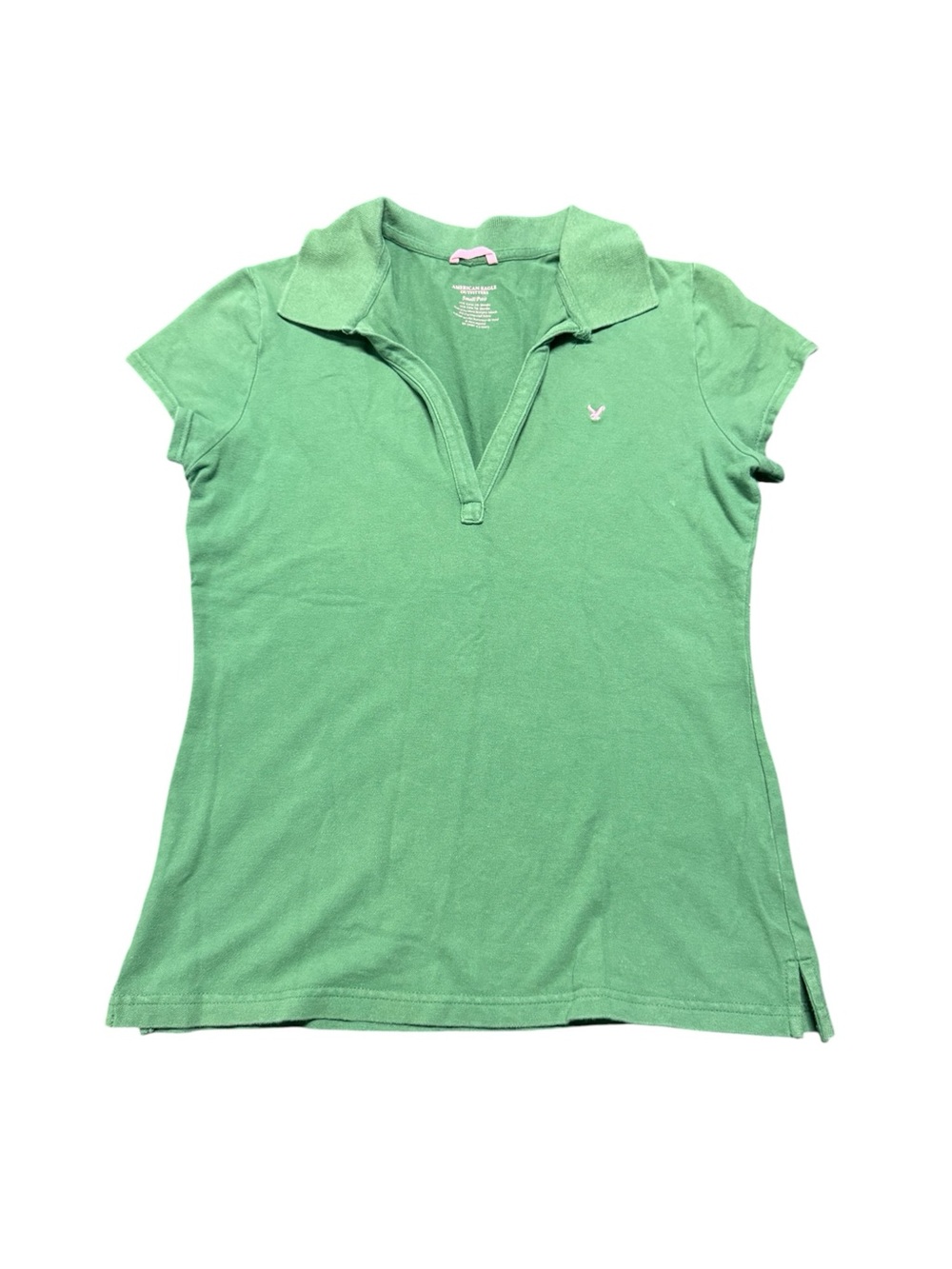 American Eagle Outfitters Green Polo Shirt Women’s Small Petite Pink Logo